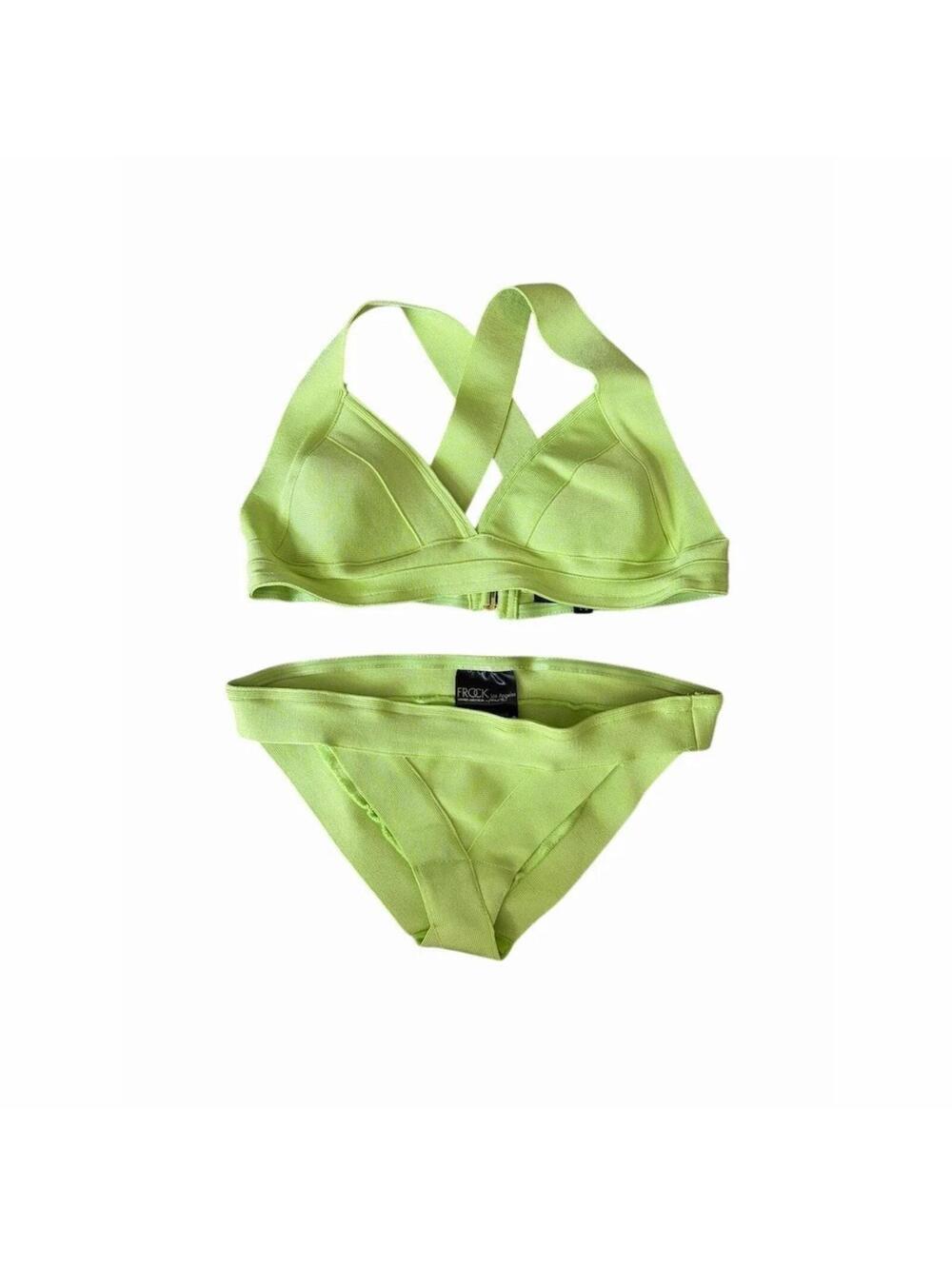 FROCK Los Angeles Bikini Set Womens Size M Lime Green Crisscross Back 2pc